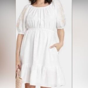 Knox Rose White Embroidered Puff Sleeve Dress - Size XXL